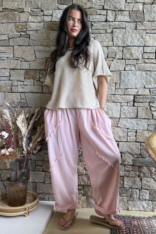 Rustic Nature Linen Blend Barrel Pant Washed Sugar